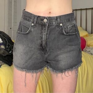 Gray Denim Frayed Hem Women Shorts